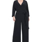 Macacão feminino plus size Tommy Hilfiger com sobrepeliz e pernas largas, preto, tamanho 18W