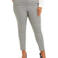 Calça feminina plus size Calvin Klein com cinto e estampa de janela, perna justa, cinza, tamanho 18W