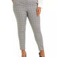 Calça feminina plus size Calvin Klein com cinto e estampa de janela, perna justa, cinza, tamanho 24W