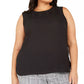 Blusa feminina plus size Calvin Klein sem mangas com gola plissada, preta, tamanho 1X