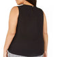 Blusa feminina plus size Calvin Klein sem mangas com gola plissada, preta, tamanho 1X