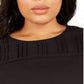 Blusa feminina plus size Calvin Klein sem mangas com gola plissada, preta, tamanho 1X