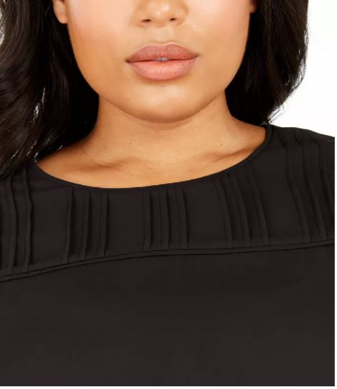Blusa feminina plus size Calvin Klein sem mangas com gola plissada, preta, tamanho 1X