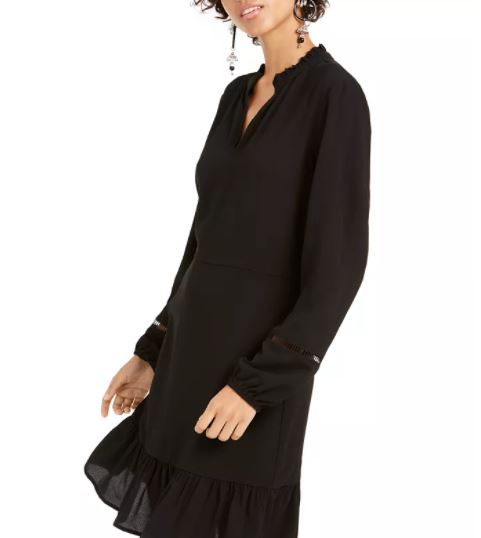 Vestido Be Bop Junior com mangas bufantes e babados, preto, tamanho pequeno