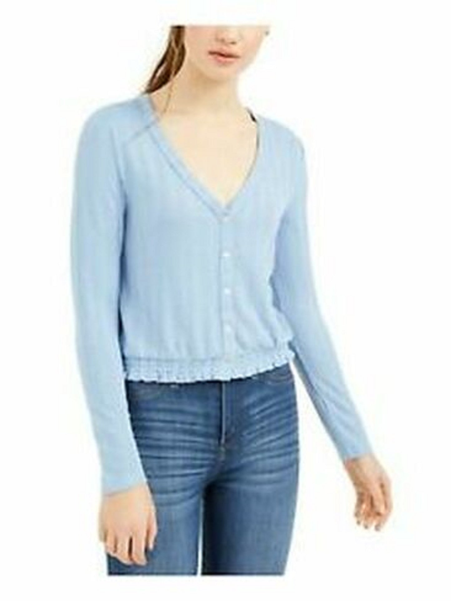 Blusa Pointelle com decote em V Self Esteem Juniors Azul Tamanho P