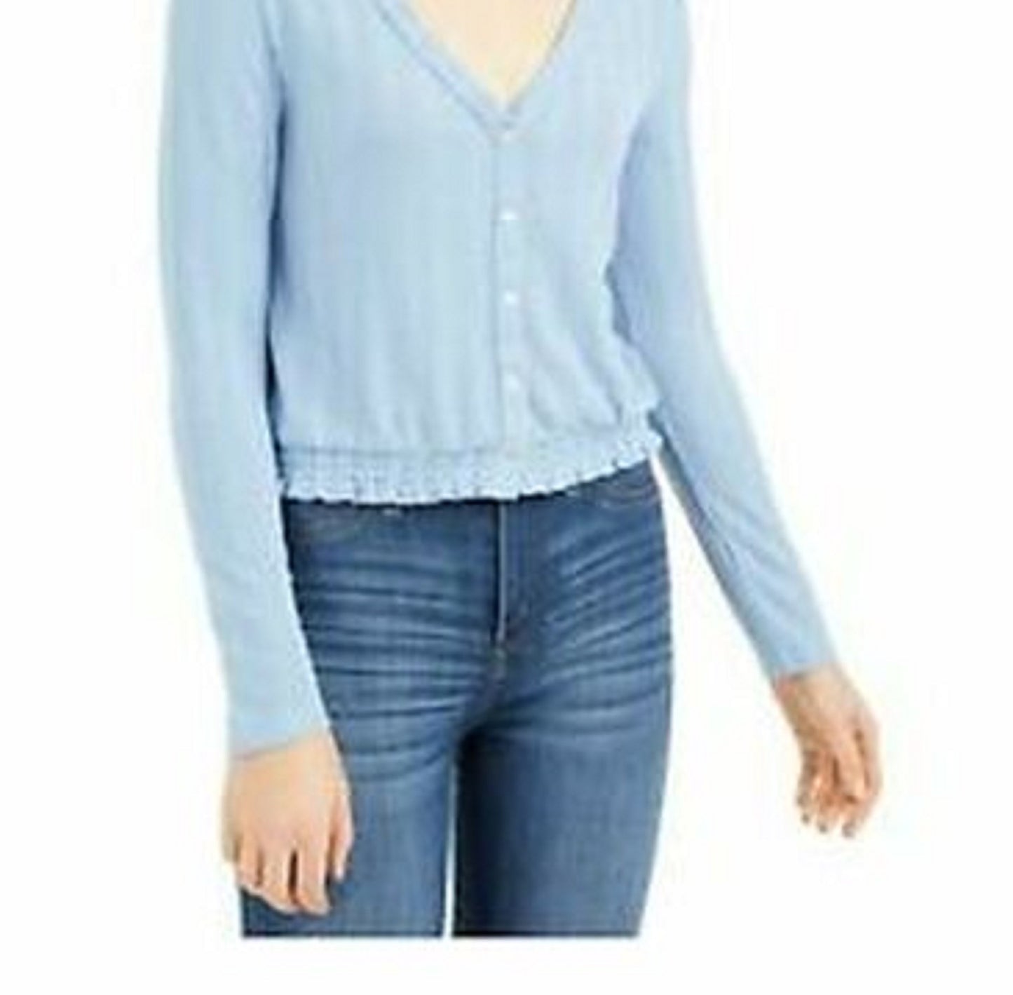 Blusa Pointelle com decote em V Self Esteem Juniors Azul Tamanho P