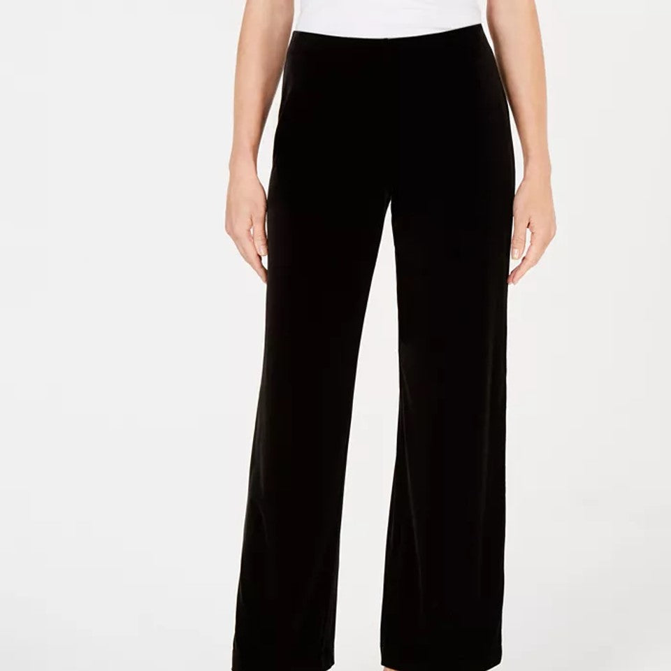 Calça feminina Alfani de veludo com perna larga, preta, tamanho X-S