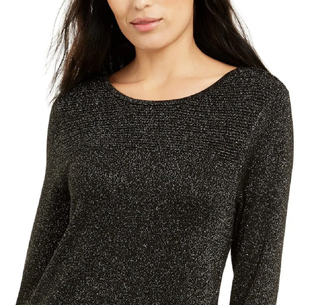 Suéter feminino metálico Alfani preto tamanho pequeno médio