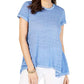 Camiseta feminina estilo &amp; co com bainha de lenço azul brilhante, tamanho grande