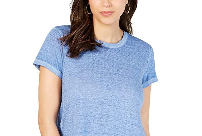 Camiseta feminina estilo &amp; co com bainha de lenço azul brilhante, tamanho grande