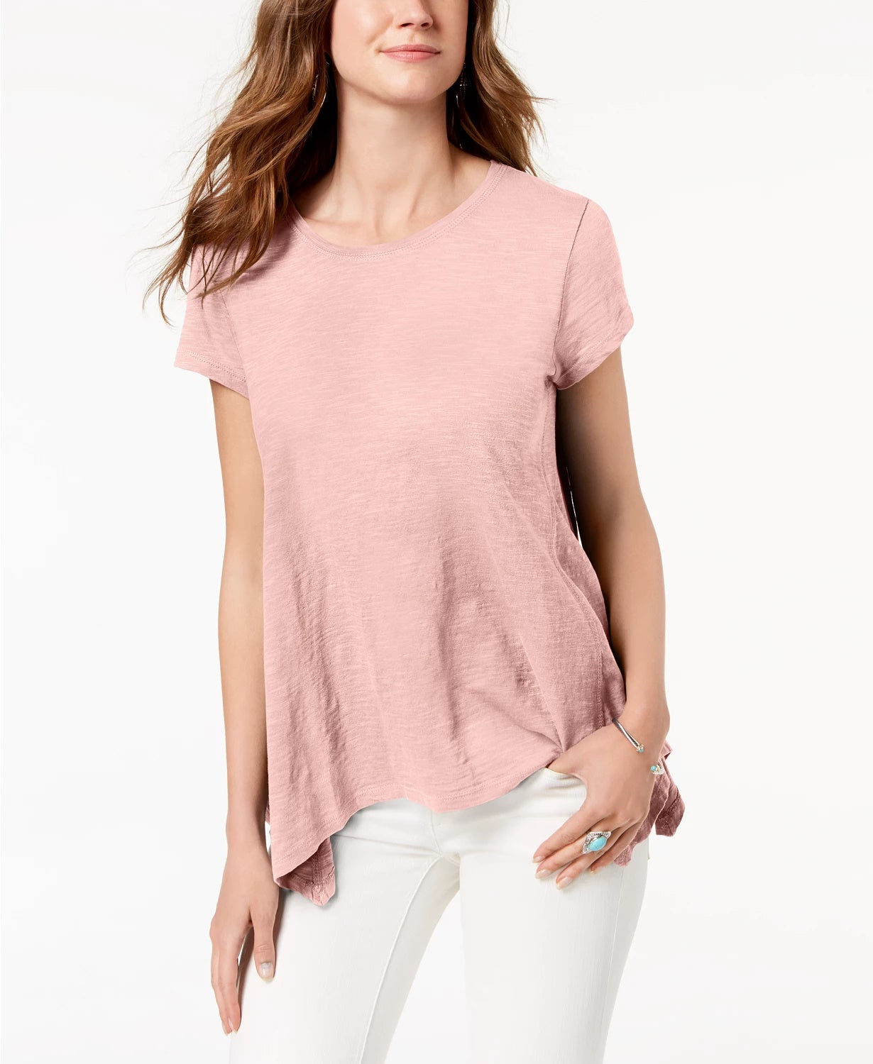 Camiseta feminina estilo &amp; co com bainha de lenço rosa tamanho extrapequeno