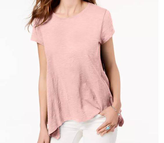 Camiseta feminina estilo &amp; co com bainha de lenço rosa tamanho extrapequeno
