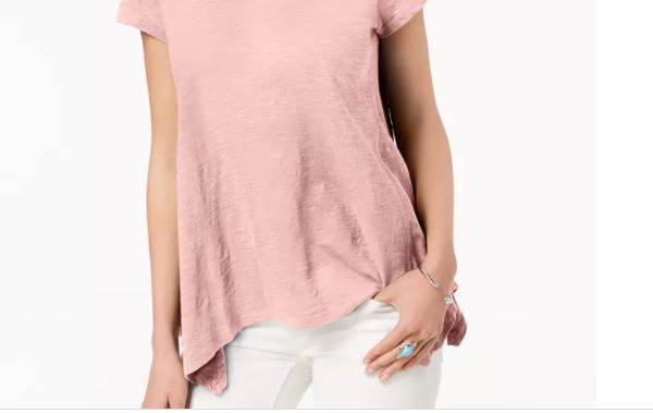 Camiseta feminina estilo &amp; co com bainha de lenço rosa tamanho extrapequeno