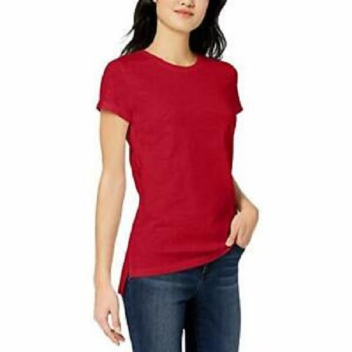 Camiseta feminina Maison Jules com decote redondo, vermelha, tamanho grande