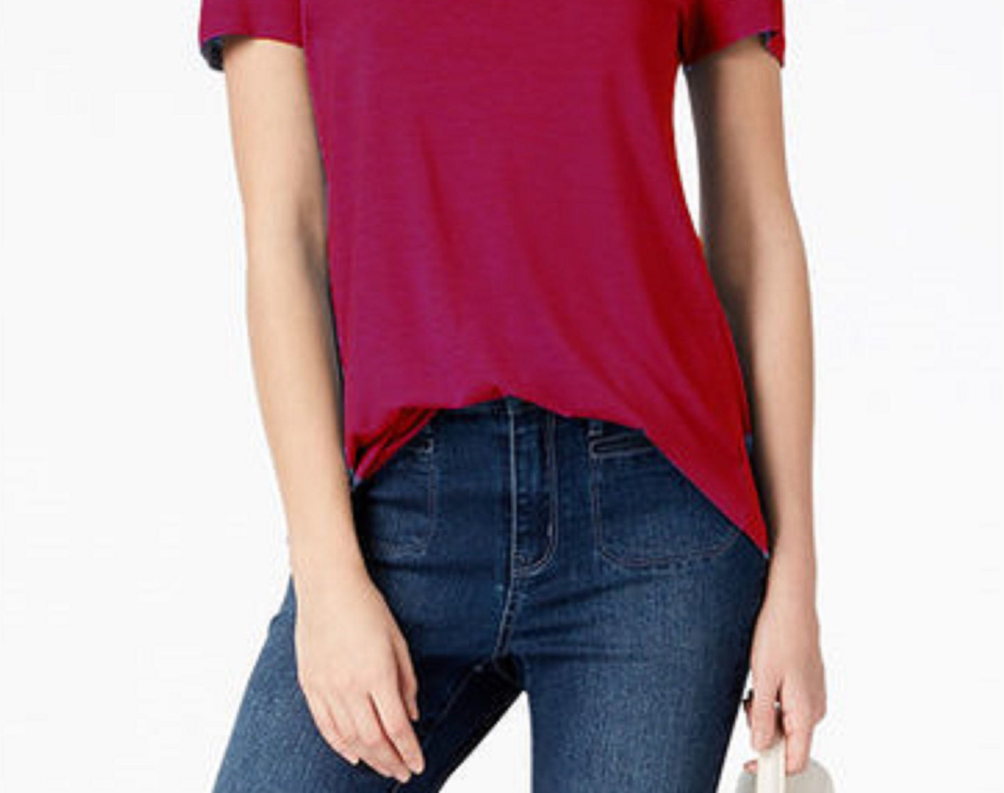 Camiseta feminina Maison Jules com decote redondo, vermelha, tamanho extra pequeno