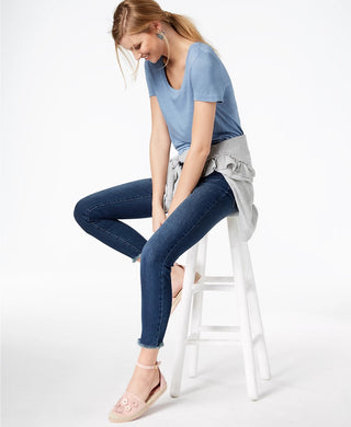 Camiseta feminina Maison Jules com decote redondo, azul escuro, tamanho XXG