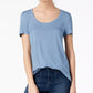 Camiseta feminina Maison Jules com decote redondo, azul escuro, tamanho XXG