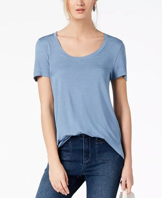 Camiseta feminina Maison Jules com decote redondo, azul escuro, tamanho XXG