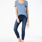 Camiseta feminina Maison Jules com decote redondo, azul escuro, tamanho XXG