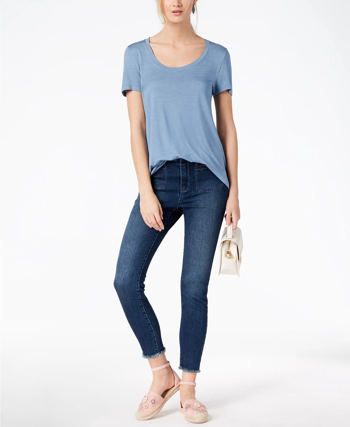 Camiseta feminina Maison Jules com decote redondo, azul escuro, tamanho XXG