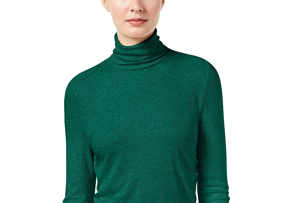 INC International Concepts Feminino Gola Alta em Malha Canelada Verde Tamanho P