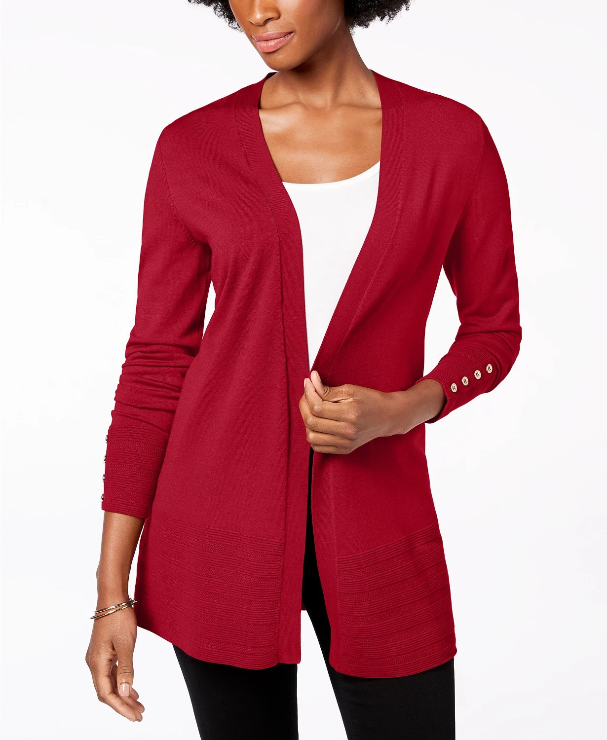 Cardigan feminino com frente aberta Charter Club, tamanho médio, vinho