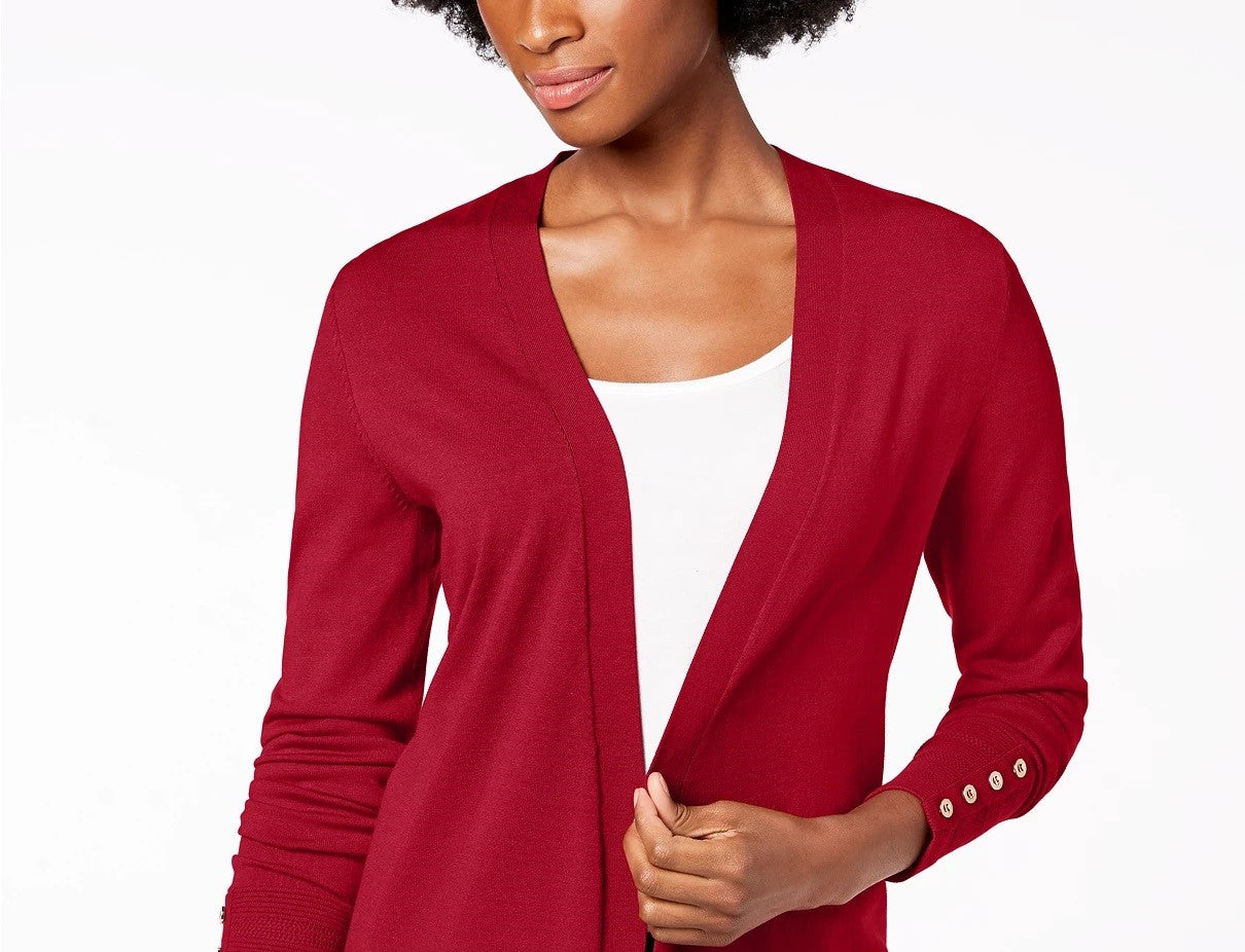 Cardigan feminino com frente aberta Charter Club, tamanho médio, vinho