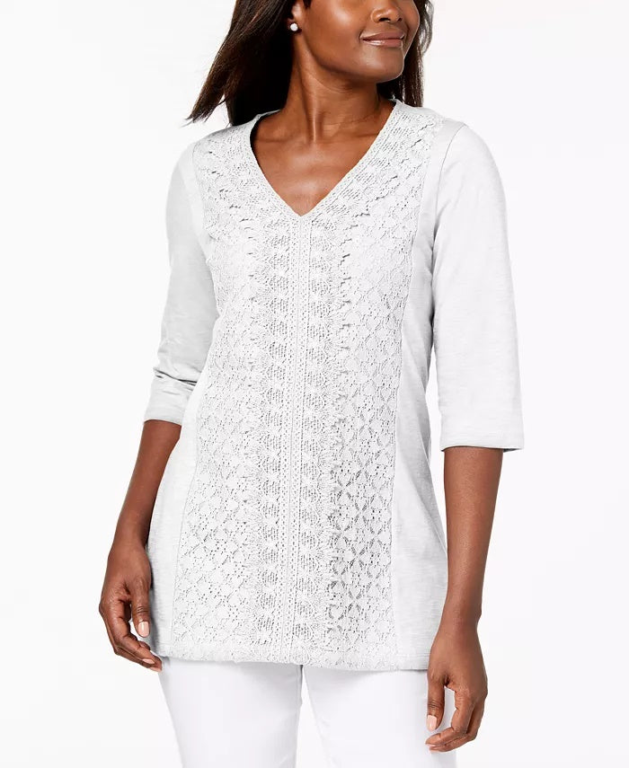 JM Collection Top Feminino Embelezado com Renda e Contraste, Branco, Tamanho X-S