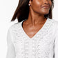 JM Collection Top Feminino Embelezado com Renda e Contraste, Branco, Tamanho X-S