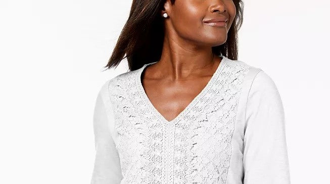 JM Collection Top Feminino Embelezado com Renda e Contraste, Branco, Tamanho X-S