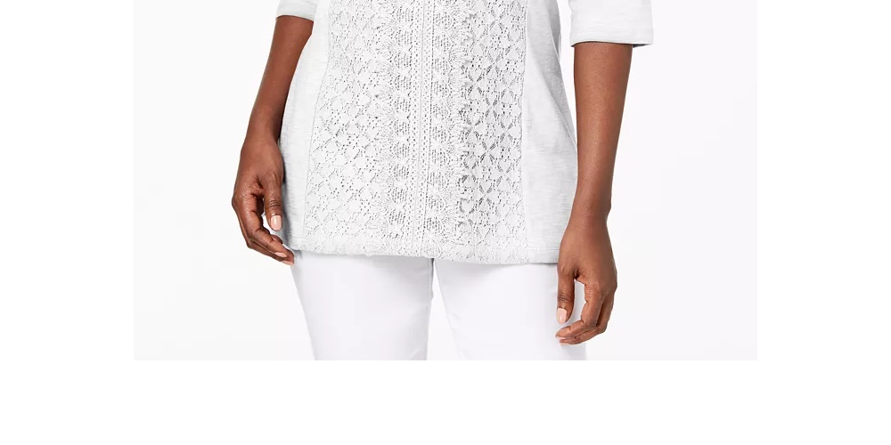 JM Collection Top Feminino Embelezado com Renda e Contraste, Branco, Tamanho X-S