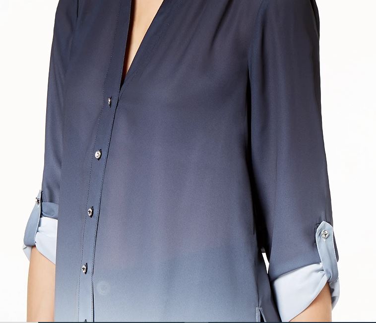 Túnica feminina com botões frontais e tingidos por imersão da INC International Concepts, tamanho pequeno, azul-marinho