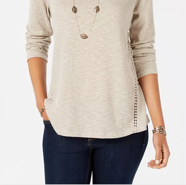 Blusa de malha waffle feminina Style &amp; Co, bege, tamanho extragrande