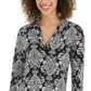 Top feminino estampado com decote em V, preto, tamanho médio, Charter Club