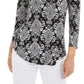 Top feminino estampado com decote em V, preto, tamanho médio, Charter Club