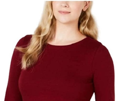 Top feminino de algodão com acabamento em renda Charter Club, tamanho vinho, tamanho extragrande