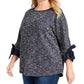 Blusa feminina Charter Club Plus com manga amarrada, azul, tamanho 1X