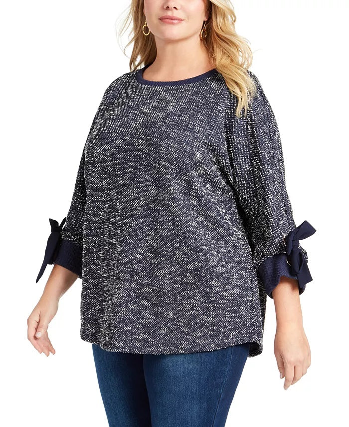 Blusa feminina Charter Club Plus com manga amarrada, azul, tamanho 1X