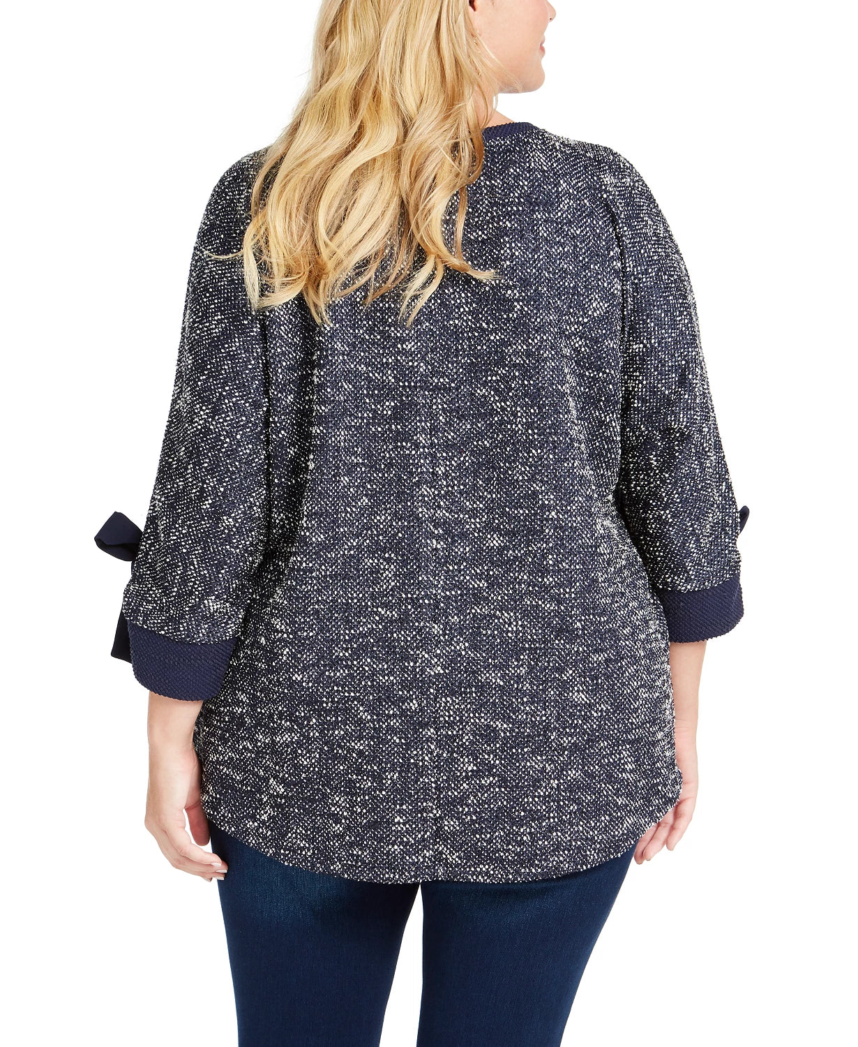 Blusa feminina Charter Club Plus com manga amarrada, azul, tamanho 1X