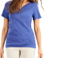 Karen Scott Top Henley de manga curta feminino Turq Aqua tamanho grande