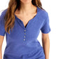 Karen Scott Top Henley de manga curta feminino Turq Aqua tamanho grande