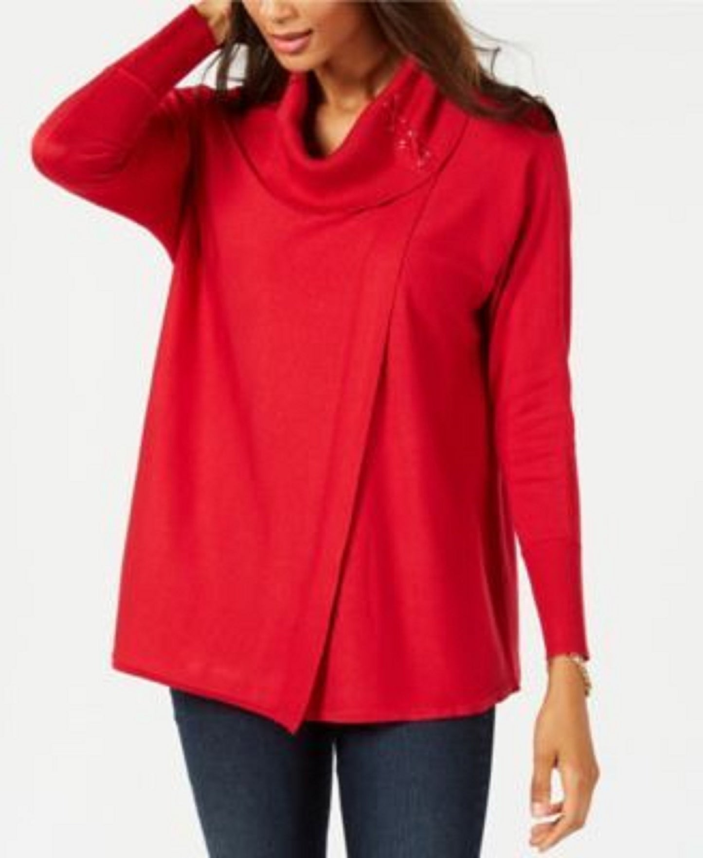 Suéter feminino JM com gola alta e capuz, tamanho XX-G, vermelho