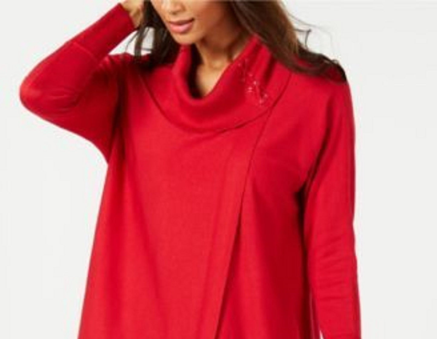 Suéter feminino JM com gola alta e capuz, tamanho XX-G, vermelho