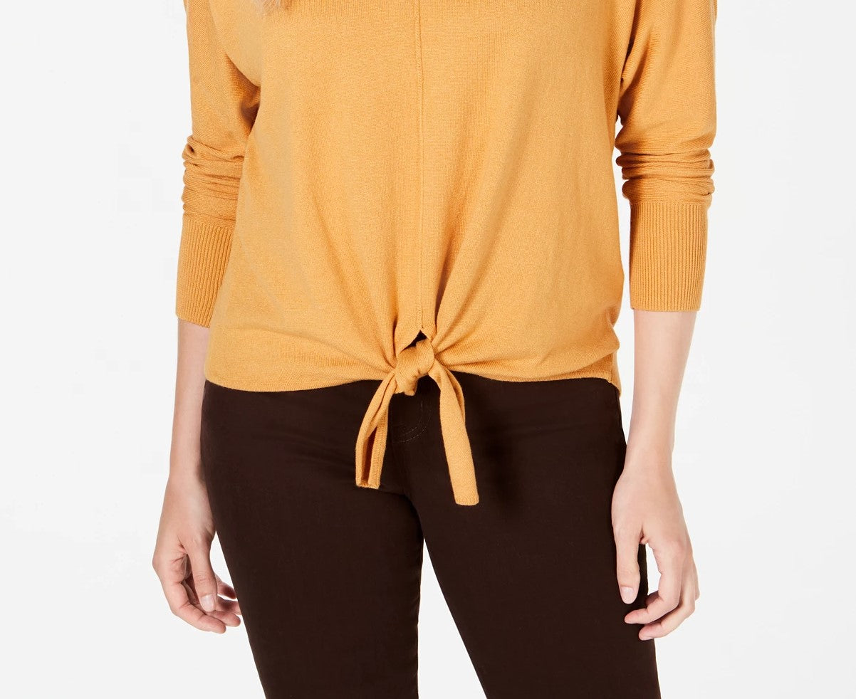 Suéter feminino com amarração frontal estilo &amp; co, tamanho grande, dourado