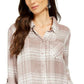 Camisa xadrez brilhante feminina Style &amp; Co, bege, tamanho grande
