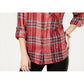 Camisa xadrez brilhante feminina Style &amp; Co, tamanho médio, vermelha, pequena