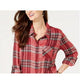 Camisa xadrez brilhante feminina Style &amp; Co, tamanho médio, vermelha, pequena