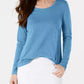 Blusa feminina de manga comprida e gola redonda, azul, tamanho médio, Style &amp; Co