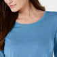 Blusa feminina de manga comprida e gola redonda, azul, tamanho médio, Style &amp; Co