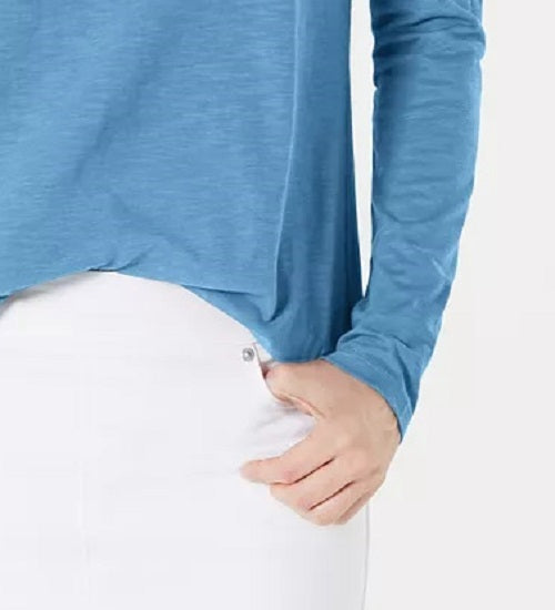 Blusa feminina de manga comprida e gola redonda, azul, tamanho médio, Style &amp; Co